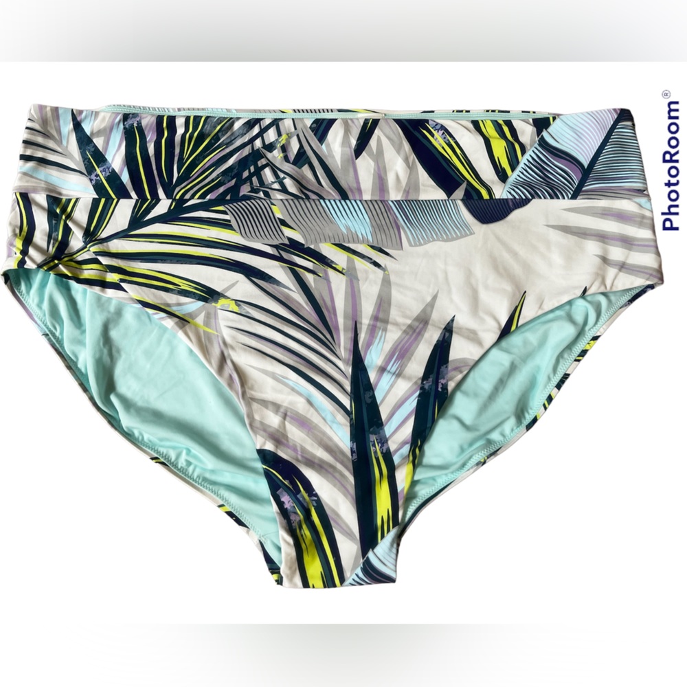 NEW! CALIA mid rise wide band bikini bottom in paradise palm colors. Size 2X